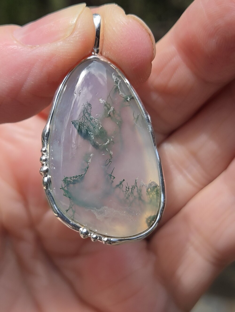 Moss Agate 28karat Natural Gemstone Sterling Pendant - Picture 5 of 11